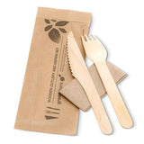 wooden fork, knife, spoon and napkin